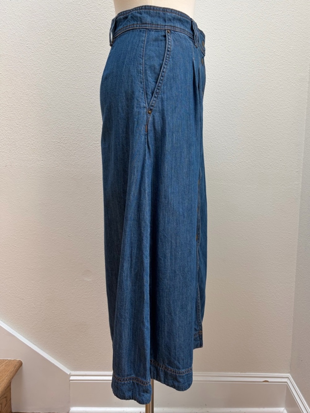 Sezane Clarine Midi Skirt Denim Button Front A Line Cotton Blue Size Small 36 - Picture 9 of 11